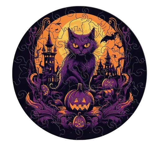 Puzzle en Bois Halloween : Chat et Citrouilles Effrayant 300 Pièces